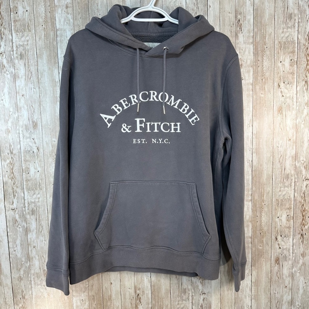 Abercrombie & Fitch Hoodie Sweatshirt Mens‎ Medium Gray Logo Graphic N.Y.C.